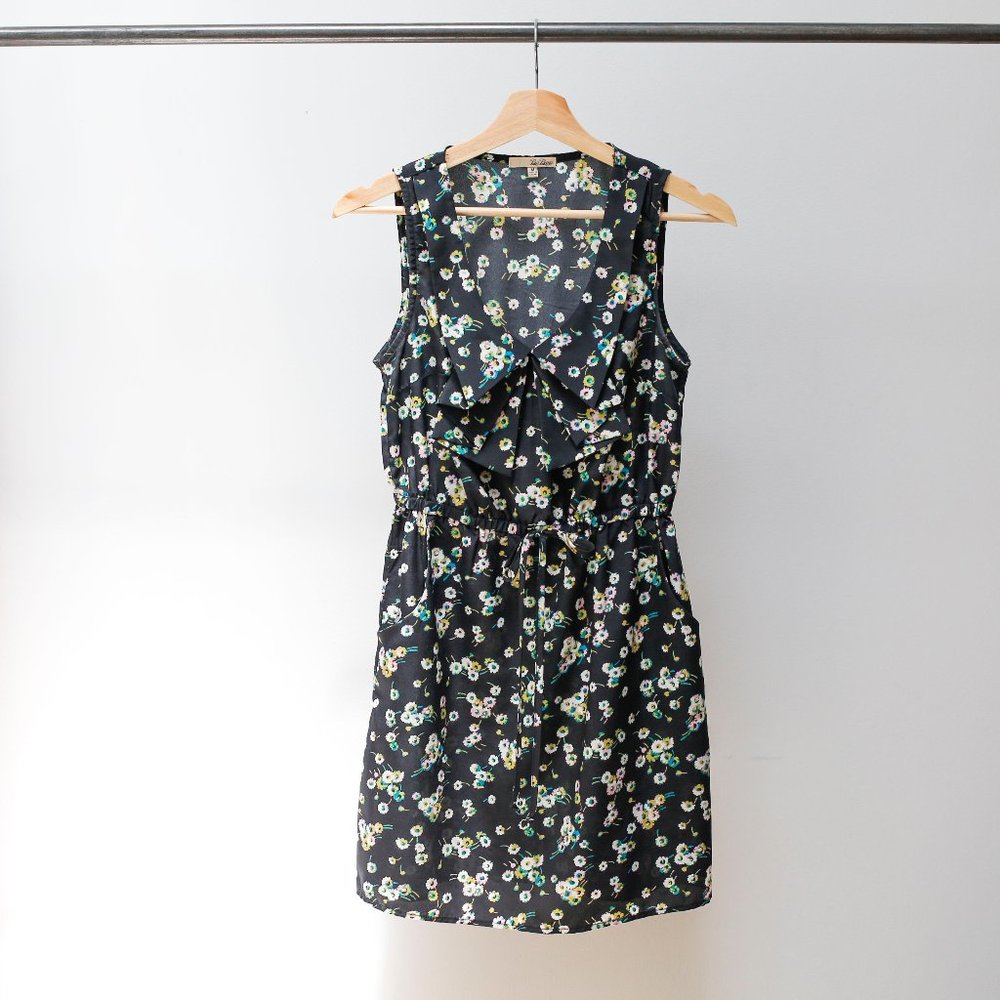 BEBOP Floral print black summer dress with Pockets